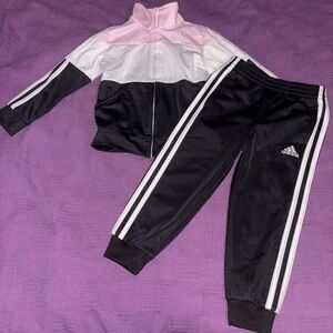 Adidas Pink and White Jacket with matching pants